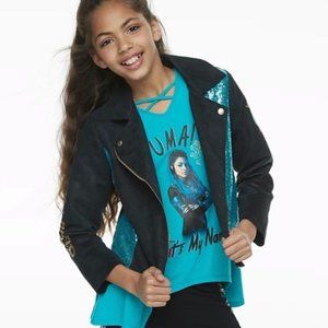 Disney D-Signed Descendants 3 Faux Suede Aqua Sequins Uma Moto Jacket, S